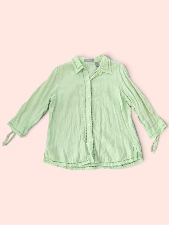 Liz Claiborne Tops - Liz Claiborne Green Linen Button Up Tunic Shirt Women's Size L Beachy Coastal